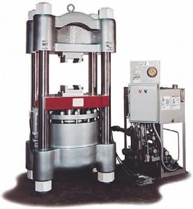 1500 Ton Hydraulic Swaging Machines
Approximate weight 34,500 lbs. Overall height 8 ft. 6 in.
Fast advance and retract speed.
Automatic slow, precision swaging speed.